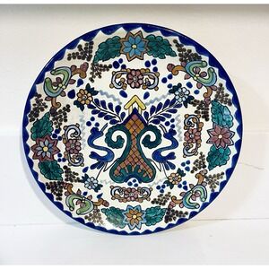 Talavera Mexican Hand Painted  Pottery Fluted Plate Signed 11.5 in. Wall Hanging
